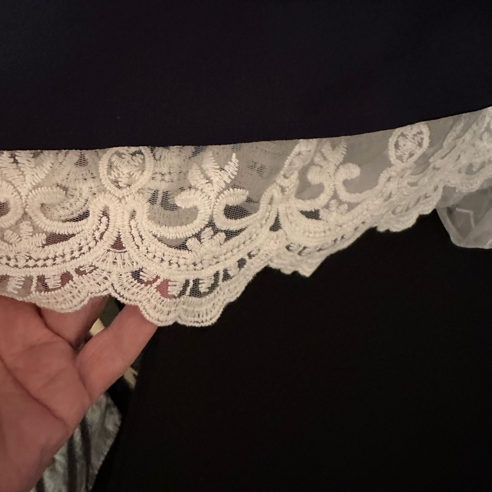 AB Studio Navy Blue Top with White Lace Hem - Picture 4 of 5